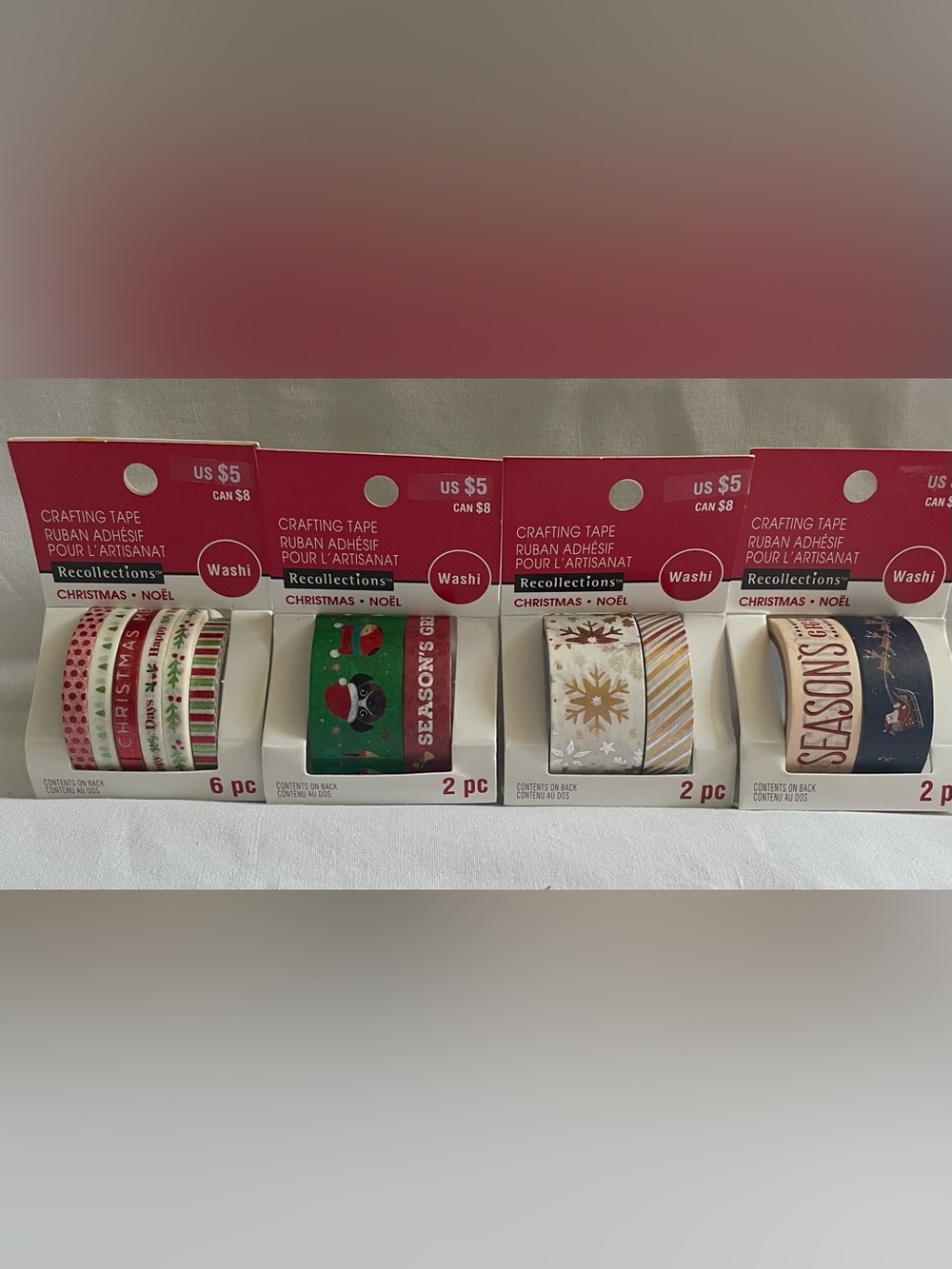 New 4 Packs of Recollections Holiday Washi Tape